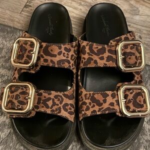 Universal Thread Leopard Print Sandals with Gold Buckles
